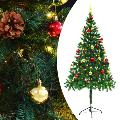 Umetna novoletna jelka z bučkami in LED lučkami zelena 180 cm
