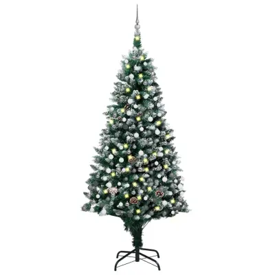 Umetna novoletna jelka z LED lučkami, bučkami in storži 210 cm