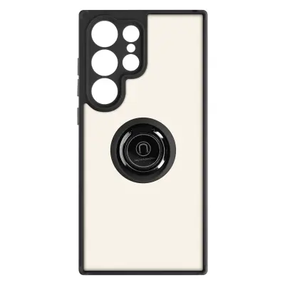 Ovitek proti prstnim odtisom za Samsung Galaxy S23 Ultra, kovinski podporni obroc - crn