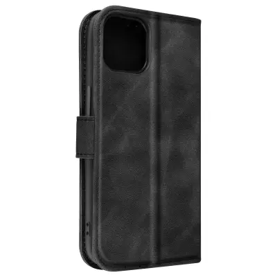 Ovitek mehak na dotik za iPhone 14, preklopna denarnica - crna