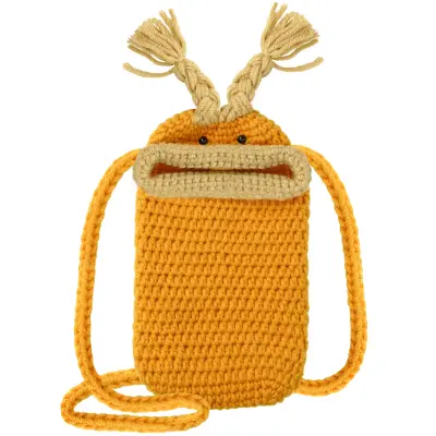 Pletena naramna torba za pametni telefon, kawaii dizajn - oranžna