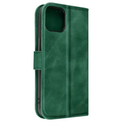 Ovitek mehak na dotik za iPhone 14, preklopna denarnica - zelena