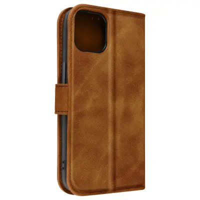 Ovitek mehak na dotik za iPhone 14, preklopna denarnica - rjava