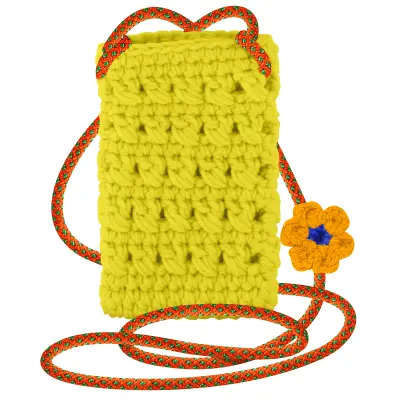 Rocno pletena naramna torba za pametni telefon, serija FlowerWeave - rumena