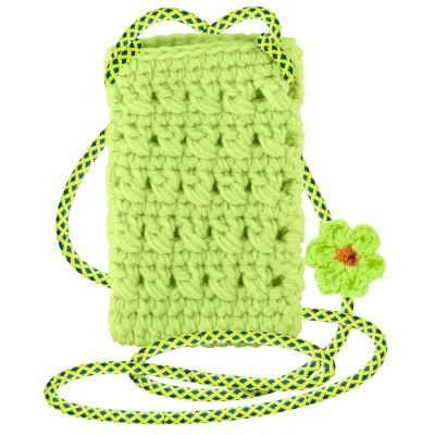 Rocno pletena naramna torba za pametni telefon, serija FlowerWeave - limeta zelena