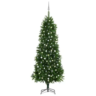 Umetna novoletna jelka z LED lučkami in bučkami 240 cm zelena