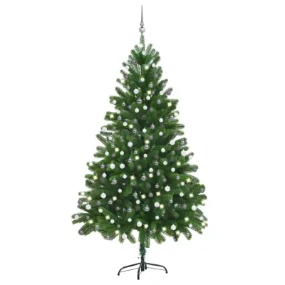 Umetna novoletna jelka z LED lučkami in bučkami 210 cm zelena