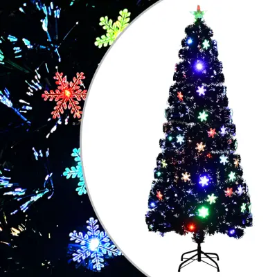 Novoletna jelka z LED snežinkami črna 210 cm optična vlakna
