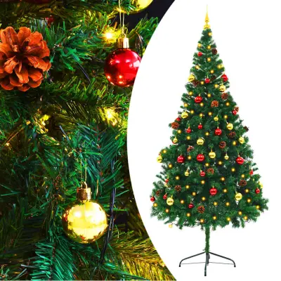 vidaXL Umetna osvetljena novoletna jelka z bučkami zelena 210 cm