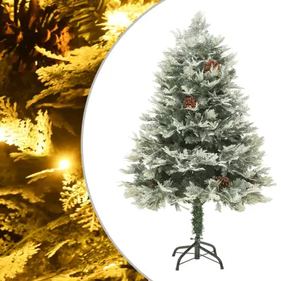vidaXL Osvetljena novoletna jelka s storži zelena 150 cm PVC in PE