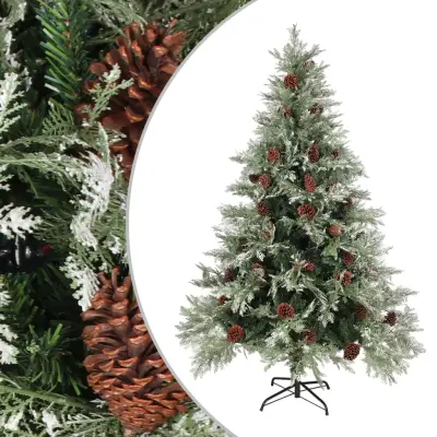 vidaXL Novoletna jelka s storži zelena in bela 150 cm PVC in PE