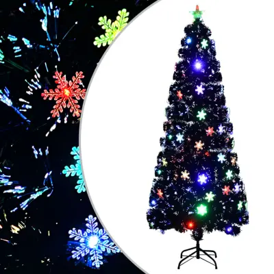 vidaXL Novoletna jelka z LED snežinkami črna 240 cm optična vlakna