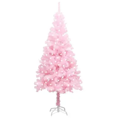 vidaXL Umetna osvetljena novoletna jelka s stojalom roza 240 cm PVC