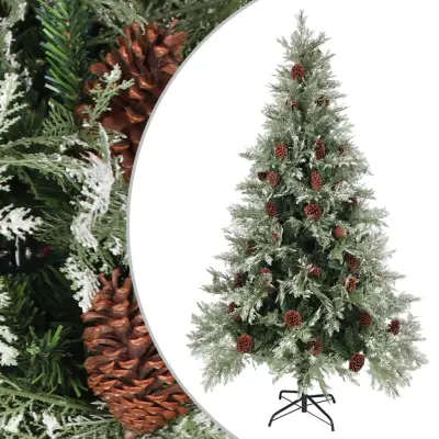 vidaXL Novoletna jelka s storži zelena in bela 195 cm PVC in PE