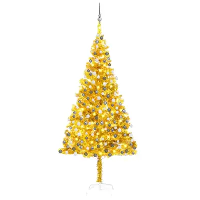 Novoletna jelka z LED lučkami in bučkami zlata 240 cm PET