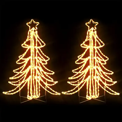 vidaXL LED zložljiva novoletna jelka 2 kosa toplo bela 87x87x93 cm