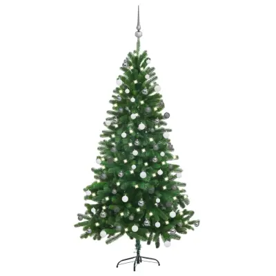vidaXL Umetna osvetljena novoletna jelka z bunkicami 150 cm zelena
