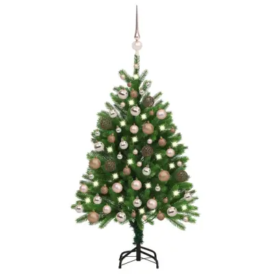 Umetna novoletna jelka z LED lučkami in bučkami 120 cm zelena