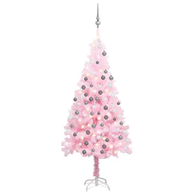 vidaXL Umetna osvetljena novoletna jelka z bunkicami roza 150 cm PVC