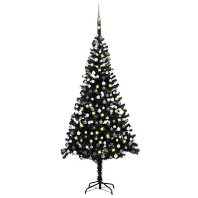 vidaXL Umetna osvetljena novoletna jelka z bunkicami črna 240 cm PVC