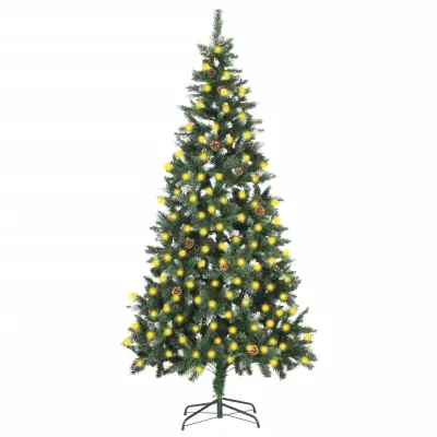 vidaXL Umetna osvetljena novoletna jelka s storži 210 cm
