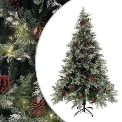 vidaXL Novoletna jelka LED s storži zelena in bela 120 cm PVC in PE