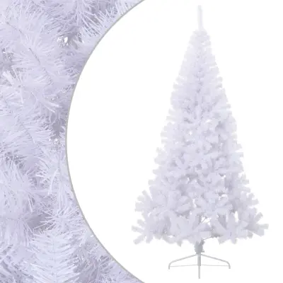 vidaXL Umetna polovična novoletna jelka s stojalom bela 210 cm PVC
