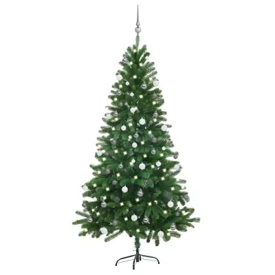 vidaXL Umetna osvetljena novoletna jelka z bunkicami 180 cm zelena