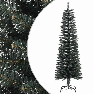 vidaXL Ozka umetna novoletna jelka s stojalom zelena 150 cm PVC