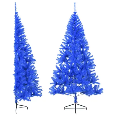 vidaXL Umetna polovična novoletna jelka s stojalom modra 210 cm PVC