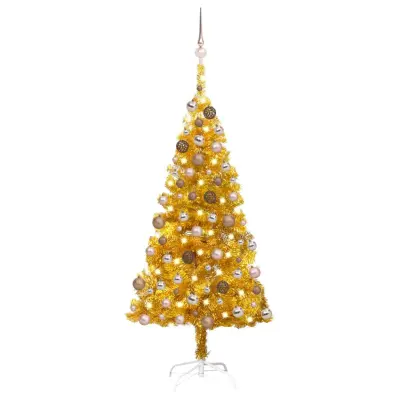 Novoletna jelka z LED lučkami in bučkami zlata 150 cm PET