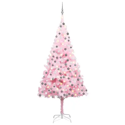 vidaXL Umetna osvetljena novoletna jelka z bunkicami roza 240 cm PVC