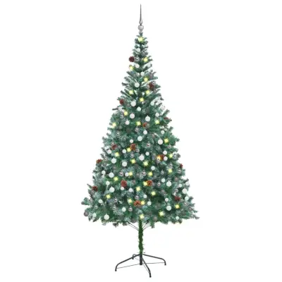 Umetna novoletna jelka z LED lučkami, bučkami in storži 210 cm