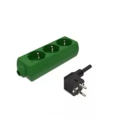 Podaljšek barvni na 3 vtičnice s črnim kablom 1,5m 3x1mm zelen