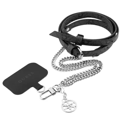Guess Crossbody vrvica za telefon, vrvico in verižico - srebrna/crna