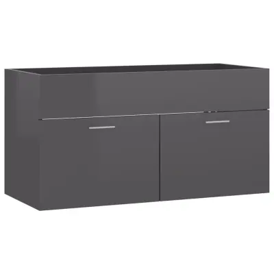vidaXL Omarica za umivalnik visok sijaj siva 90x38,5x46 cm