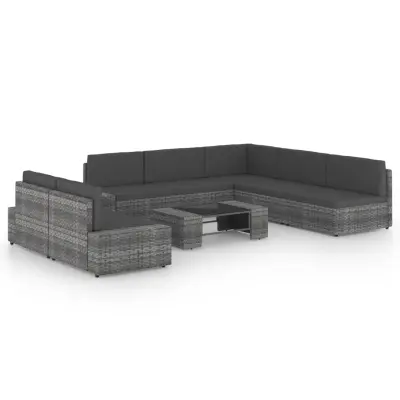 vidaXL Vrtna sedežna garnitura 8-delna z blazinami siv poli ratan