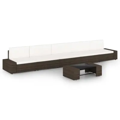 vidaXL Vrtna sedežna garnitura 6-delna z blazinami rjav poli ratan