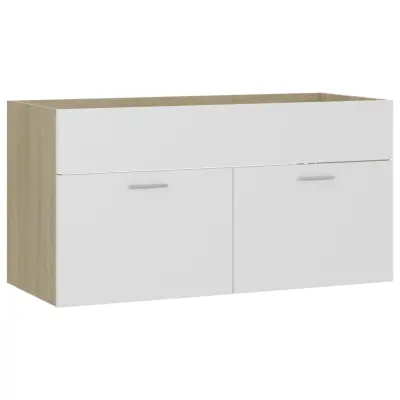 vidaXL Omarica za umivalnik bela in sonoma hrast 90x38,5x46 cm