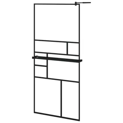 vidaXL Pregrada za tuš s polico črna 90x195 cm ESG steklo in aluminij