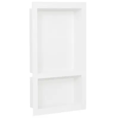 vidaXL Niša za tuš kabino z 2 predelkoma visok sijaj bela 41x69x9 cm