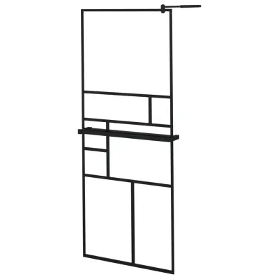 vidaXL Pregrada za tuš s polico črna 80x195 cm ESG steklo in aluminij
