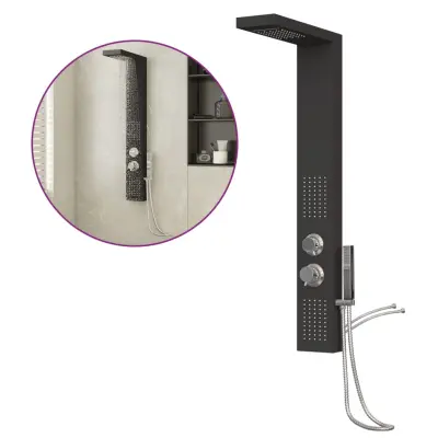 vidaXL Panel za tuš aluminij črne barve