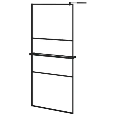 vidaXL Pregrada za tuš s polico črna 90x195 cm ESG steklo in aluminij