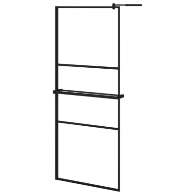 vidaXL Pregrada za tuš s polico črna 80x195 cm ESG steklo in aluminij