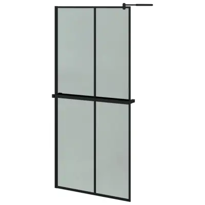 vidaXL Pregrada za tuš s polico črna 90x195 cm ESG steklo in aluminij
