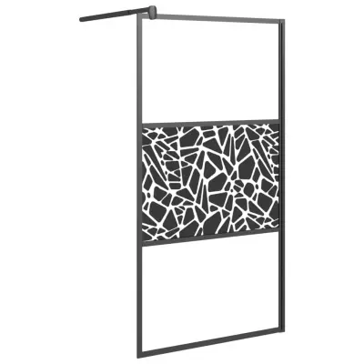 vidaXL Pregrada za tuš 100x195 cm ESG steklo s kamnitim dizajnom črna