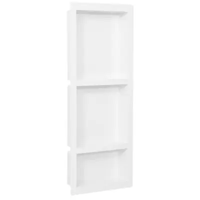 vidaXL Niša za tuš kabino z 3 predelkoma visok sijaj bela 41x99x9 cm