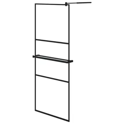 vidaXL Pregrada za tuš s polico črna 80x195 cm ESG steklo in aluminij