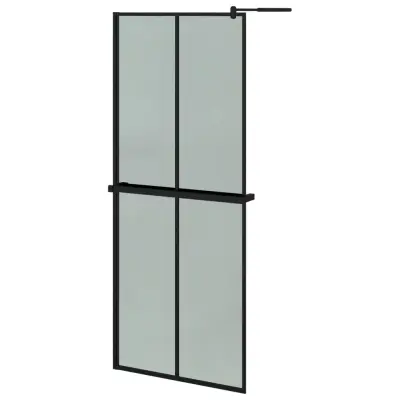vidaXL Pregrada za tuš s polico črna 80x195 cm ESG steklo in aluminij